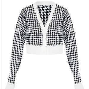 Monochrome Dogstooth Knitted Crop Cardigan